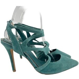 White House black market womens heels size 7.5 blue suede pointy toe stilettos